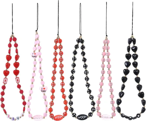 Miniatura 12 de 6 dijes con cuentas para teléfono, correas con cuentas de frutas, estrellas, perlas falsas y arcoíris, cadenas de teléfono con cuentas para cámara