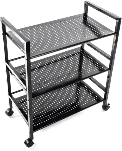 Miniatura 4 de Henf Carrito de cocina de 3 estantes organizador de carrito de cocina con ruedas con cerradura, soporte para horno de microondas, isla de cocina