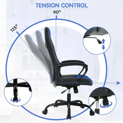 Miniatura 6 de Silla ergonómica para videojuegos, oficina, piel sintética, videojuegos, computadora ajustable con soporte lumbar, reposabrazos giratorio, trabajo