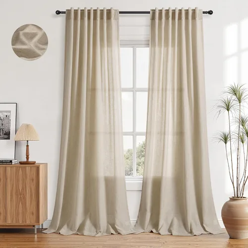Miniatura 41 de Aersas Aqua Green Linen Curtains 84 Inches Long 2 Panels Set Back Tab Rod Pocket Living Room Curtain Farmhouse Rustic Light Filtering Hook Drapes