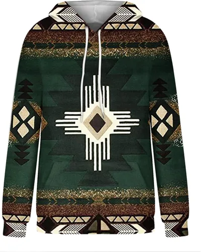 Miniatura 24 de Sudaderas con capucha azteca occidental para mujer, sudaderas de manga larga con gráficos vintage, camisetas de vaquera, ropa 2023