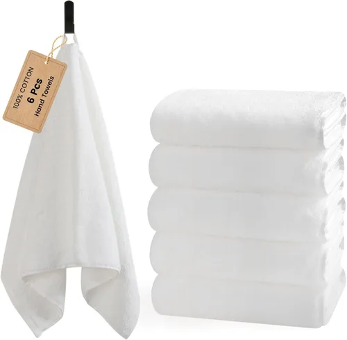 Miniatura 12 de SEMAXE Paquete de 12 toallas de mano para baño, toallas 100% algodón con bucles para colgar, suaves y altamente absorbentes, juego de toallas