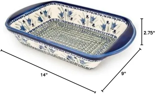 Miniatura 2 de Blue Rose Polish Pottery - Panadero rectangular grande con asas de tulipán azul, 11.5 x 9.25 pulgadas, único, apto para lavavajillas y duradero