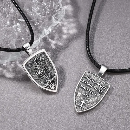 Miniatura 41 de Odinstone Collar de plata de ley 925 con medalla de San Miguel/San Cristóbal/San Benito/Crucifijo de Jesús/San Uriel/Arcángel Rafael para hombres