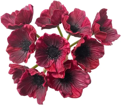 Miniatura 7 de Rikyo 10 ramos de flores artificiales de 11 pulgadas, flores de amapola, anémona que no se decoloran, flores silvestres falsas para mesa de cocina