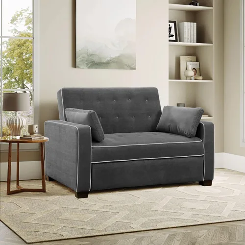 Serta Ainsley Sofá Cama Convertible de 66.5", Tamaño Full, Dreamcoil Comfort, Tela Tejida Suave, Carbón