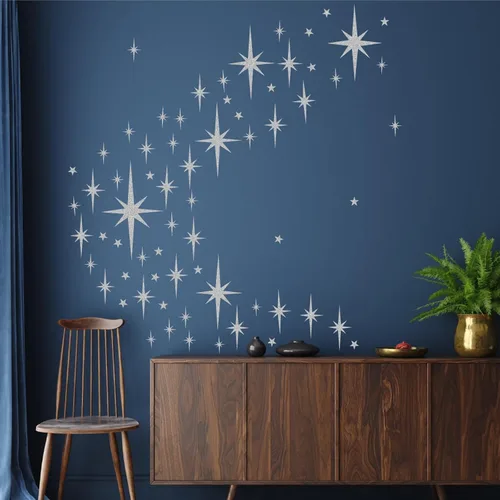 Miniatura 3 de Calcomanías de pared retro con diseño de estrella en explosión de estrellas, calcomanías de pared de estrellas atómicas, decoración moderna