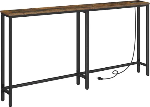 Miniatura 14 de HOOBRO - Mesa de consola estrecha de 63" con estación de carga, mesa de sofá de 5.9" con 2 tomas de corriente y puertos USB, mesas largas de entrada