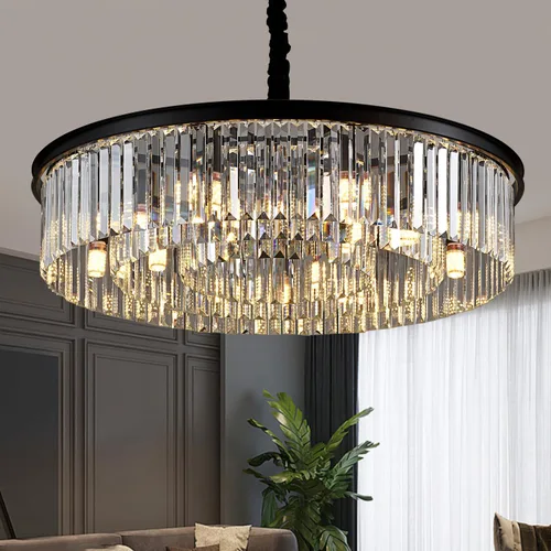 Miniatura 22 de Lámpara de Araña de Cristal Moderna Negra de 21.7", Accesorios de Iluminación de Lujo, Candelabros de Cristal de 2 Anillos para Comedor, Iluminación