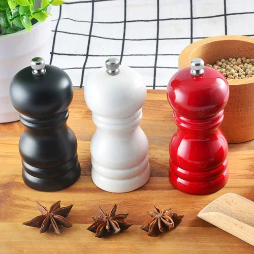 Miniatura 6 de Juego de molinillo de sal y pimienta de madera, salero de madera maciza con grosor ajustable, color rojo
