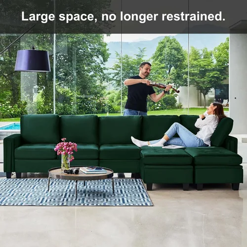 Miniatura 5 de Belffin Sofá modular de terciopelo de 4 asientos, sofá seccional de 4 asientos para sala de estar, verde