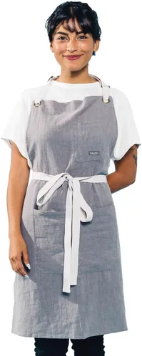 Miniatura 8 de Delantal de cocina de lino Caldo para cocinar - Delantal con peto de lino para hombres y mujeres para chef profesional, camarero o barista - Hueso