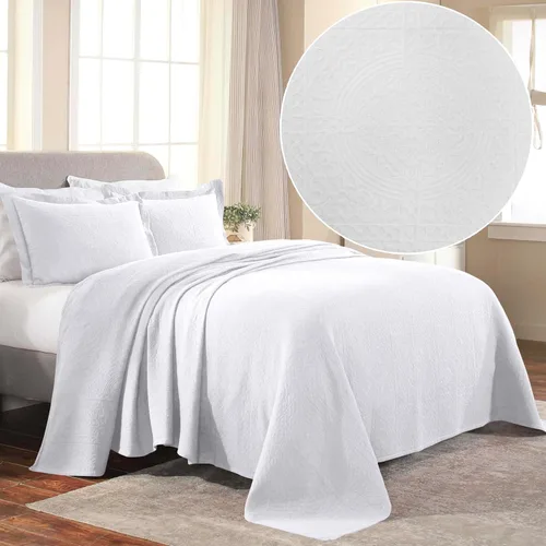 Miniatura 3 de Superior Juego de colcha de algodón Fleur De Lis, mantas cálidas, ropa de cama para todas las estaciones, decoración de dormitorio, colcha Blanco 03