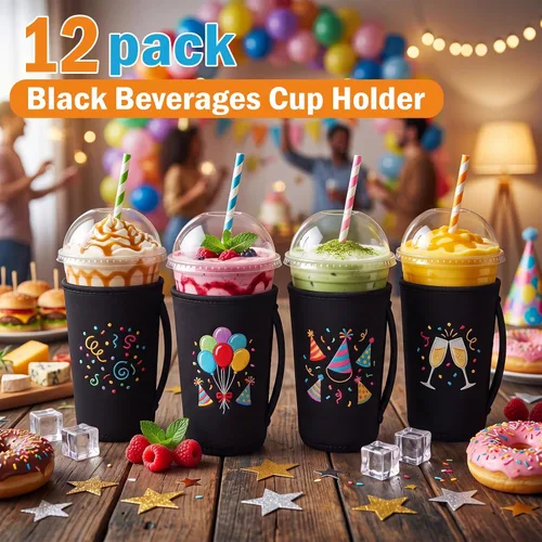 Miniatura 2 de Boao 12 fundas para vaso de neopreno reutilizables con asa, funda aislada para taza para café helado, bebida fría, anticondensación, sin sudor