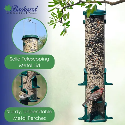 Miniatura 2 de Alimentador de tubo para pájaros, alimentador de tubo verde mamut de 6 puertos con tapa de metal, perchas y puertos, capacidad para 10 tazas