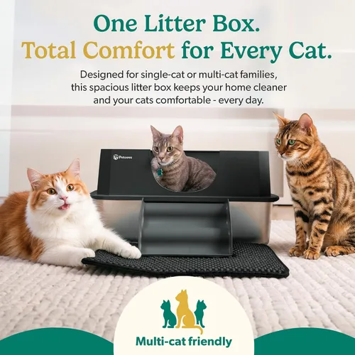Miniatura 7 de Caja de arena para gatos de acero inoxidable con tapa, diseño XL 3 en 1 para gatos de interior, caja de arena de acero inoxidable, máxima privacidad