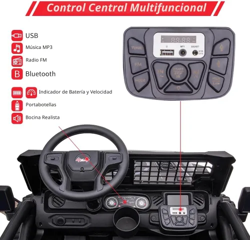 Miniatura 4 de Coche eléctrico de 2 plazas para niños de 24 V con control remoto, 2 motores de 120 W alimentados por batería, asientos extra grandes de 20" + Negro