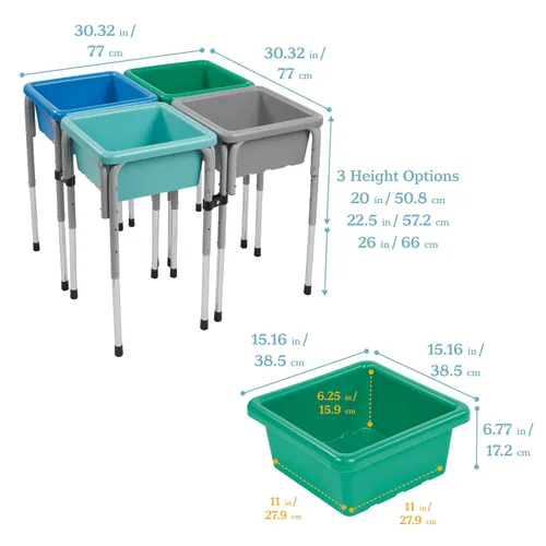 Miniatura 2 de ECR4Kids Mesa de juego ajustable para arena y agua de 4 estaciones, contenedores sensoriales, contemporánea