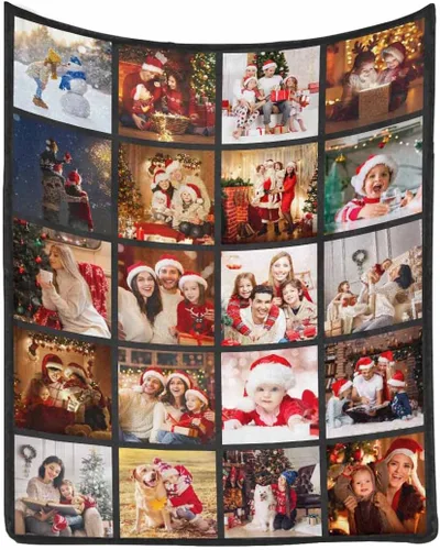 Miniatura 9 de Manta de Fotos Personalizada para Amigos BFF Navidad, Manta de Cama Personalizada con Collage de 9 Fotos para Mamá Papá Fotos Familiares Multi 02