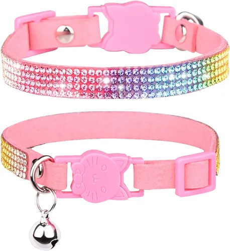 Collar de gato Breakaway Bling Diamond Rhinestone con campana ajustable para gatos y gatitos niña niño (rosa)