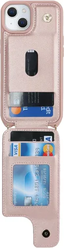 Miniatura 5 de Lipvina Funda para iPhone 14 Plus con tarjetero y correa para mujer, cordón cruzado, bloqueo RFID, soporte de anillo de soporte, cierre a presión