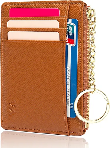Miniatura 111 de Tarjetero delgado con bloqueo RFID, billetera de bolsillo pequeño, con cremallera Keychian para monedero, monedero y tarjetero para mujeres y hombres