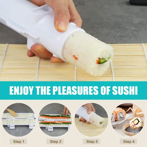 Miniatura 3 de SmileTools Kit de Fabricación de Sushi para Principiantes - Juego de 22 Piezas para Hacer Sushi con Esterilla de Bambú, Bazooka de Sushi, Cuchillo