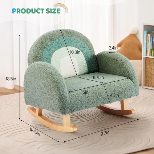 Miniatura 2 de JOYMOR Silla para niños, mecedora de forro polar con patas de madera maciza, diseño antipuntas, sofá infantil para guardería, sala de juegos, verde