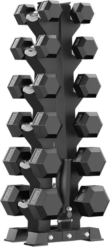 Miniatura 17 de PAPABABE Juego de mancuernas hexagonales con estante, 85-560 libras con revestimiento de goma, juego de mancuernas libres con estante