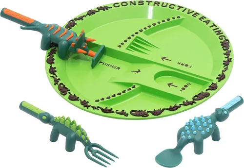 Miniatura 13 de Set de plato y utensilios para comer Constructive Eating con motivo de construcción, Amarillo y naranja