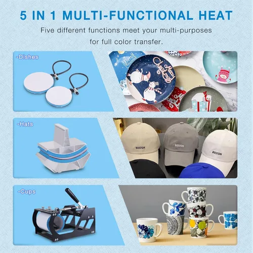 Miniatura 2 de HORGELU Máquina de prensa de calor 5 en 1 mejorada de 12 x 15 pulgadas, máquina de transferencia de calor de 360 grados, multifunción, sublimación