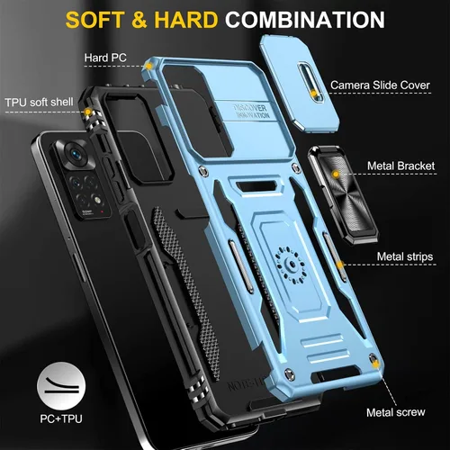 Miniatura 7 de Wefor XiaoMi RedMi Note 11 (4G) - Funda con cubierta para cámara deslizante, soporte de anillo magnético de 360° mejorado grado militar a prueba