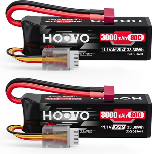HOOVO Batería Lipo 3S, 11.1 V, 3000 mAh, 80C, estuche blando con enchufe en T estilo Dean para automóvil, camión, buggy, rastreador, avión, barco,