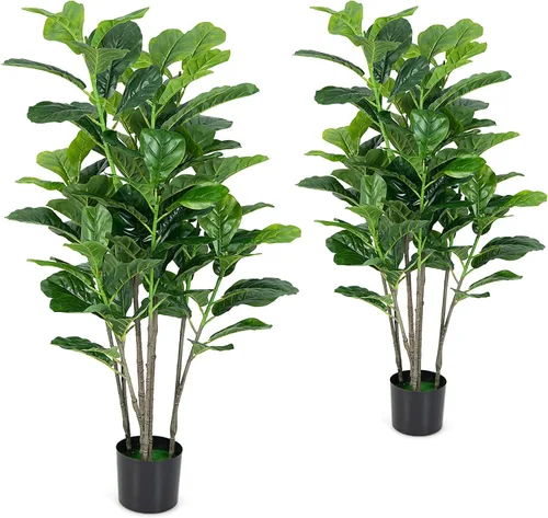 Miniatura 16 de Juego de 2 árboles de bambú artificiales de 5 pies, plantas de vegetación falsas en macetas para interiores y exteriores, hermoso árbol de imitación
