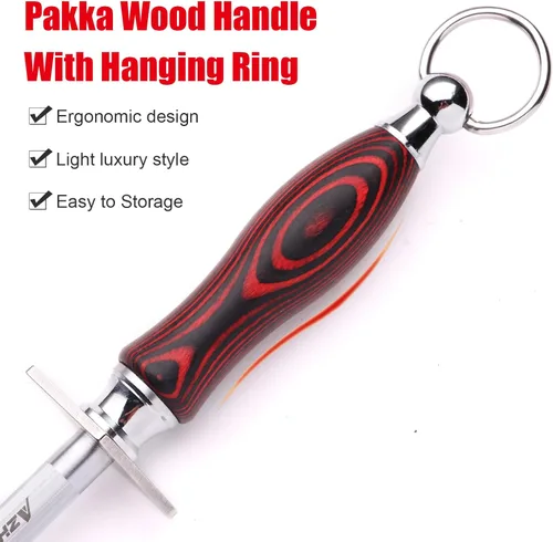 Miniatura 5 de Azhou Varilla de Afilado Fino de 12 Pulgadas, Varilla Afiladora de Cuchillos de Acero de Alto Carbono HRC 63±2 con Mango de Madera, Afilador