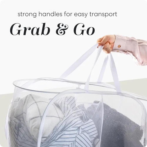 Miniatura 7 de Handy Laundry Cesta plegable de malla con 2 compartimentos, plegable, ahorra espacio, ligera y duradera, con asas para dormitorio, viajes