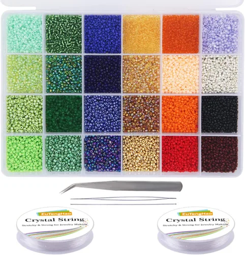 EuTengHao 14400 cuentas de cristal pequeñas para manualidades, pulseras, collares, manualidades, suministros de fabricación de joyas, con dos