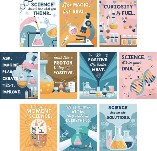 Miniatura 9 de Zonon Juego de 10 carteles de decoración de aula de ciencias y póster para profesores, científicos, tablón de anuncios, pósteres de laboratorio