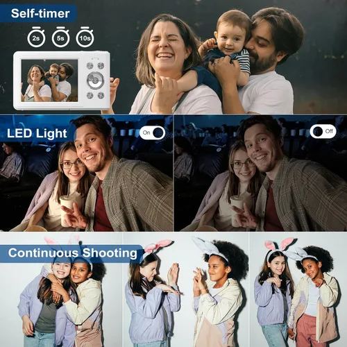 Miniatura 3 de Cámara digital FHD 1080P para niños, cámara digital compacta para niños con tarjeta de memoria de 32 GB, 2 baterías, naranja y blanco
