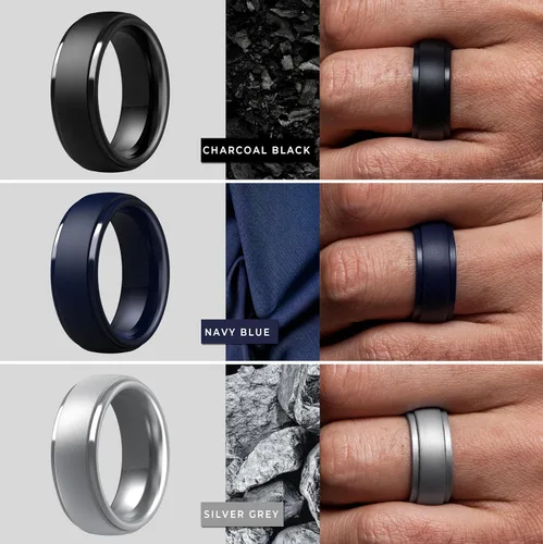 Miniatura 101 de ThunderFit Anillos de boda de silicona para hombre, 0.394 in de ancho y 0.098 in de grosor, paquete múltiple de variedad 1-7