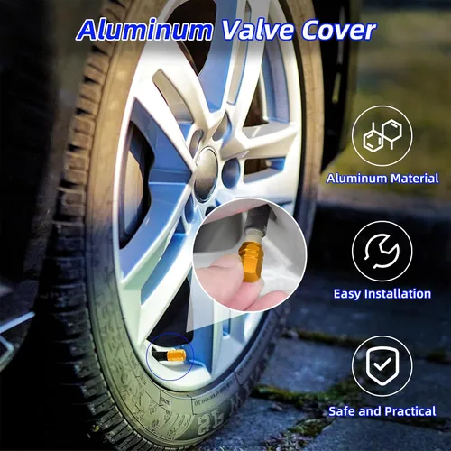 Miniatura 4 de Kewucn 8 PCS Tapas para Vástago de Válvula de Neumático de Automóvil, Tapas de Aire de Aleación de Aluminio con Anillo de Goma, Cubiertas Oro