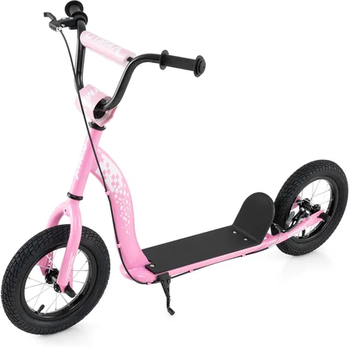 GYMAX Patinete, Patinete de Empuje para Adultos, Adolescentes, Niños con Manubrio Ajustable, Ruedas Inflables de 12 Pulgadas, Freno de Pinza Rosa