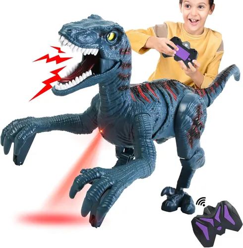 Miniatura 3 de Juguetes de Dinosaurio con Control Remoto para Niños - Juguetes de Dinosaurio Caminante para Niños de 5-7, Juguetes de Velociraptor Jurásico RC