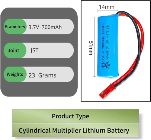 Miniatura 2 de 3.7V 14500 RC Batería de coche 700mAh batería recargable de iones de litio JST para doble cara RC Stunt Car RC Car RC Boat Tumbling Anfibio RC Truck