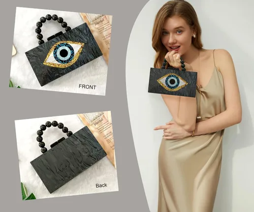 Miniatura 3 de NUSTTAL Evil Eye Clutch Purse Acrylic Clutch Marble Evening Handbag for Women with Pearl Handle