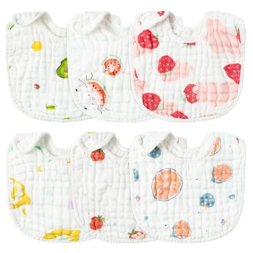 Miniatura 20 de Zainpe 6 piezas de baberos de algodón de muselina con broches para bebé con patrón de conejo, oso, oveja, pañuelos para babero suaves, absorbentes
