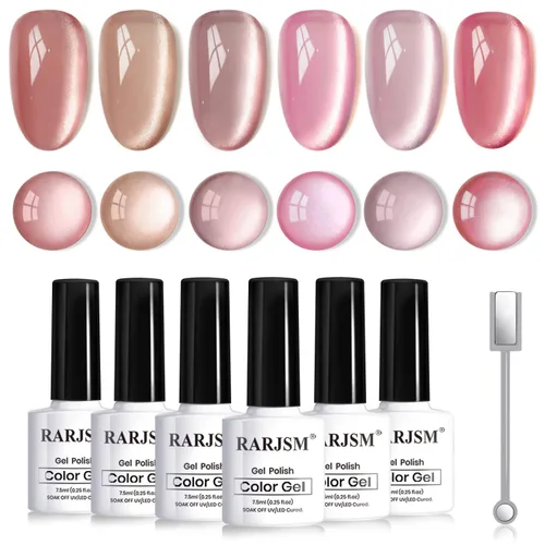 Miniatura 44 de RARJSM Juego de Esmaltes de Gel Nude Colección Jelly Pink de 6 Colores Naturales Transparentes Rosa Translúcido Lechoso Malva Morado Marrón Claro