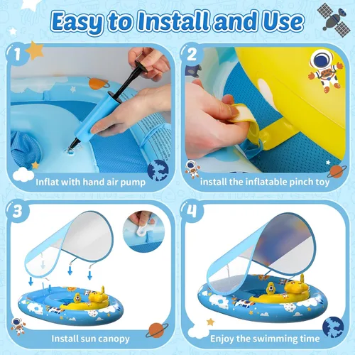 Miniatura 6 de Flotador de piscina para bebés con toldo UPF50+, flotadores inflables para piscina para niños, flotador de natación infantil con consola