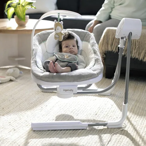 Miniatura 12 de Ingenuity Anyway Sway - Columpio portátil plegable de 5 velocidades y asiento infantil multidireccional con vibraciones, sonidos de la naturaleza