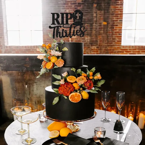 Miniatura 5 de 1 decoración para tartas Rip Thirties con purpurina negra de la muerte a mis treinta, decoración de pastel Rip to My 30s para funeral de los años